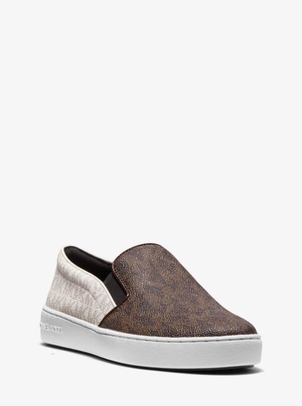 Damske Slip On Michael Kors Keaton Two-Tone Logo Sneaker Hnede - Topanky Michael Kors Vypredaj | DLWFA-3529